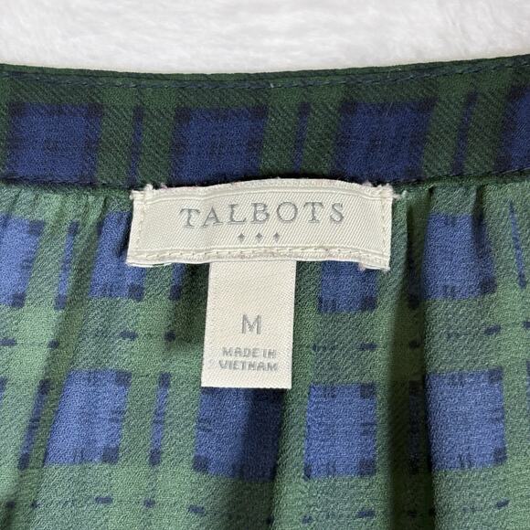 Talbots Plaid Blouse Womens Size Medium Green Blue Long Sleeve Holiday Fall - Picture 6 of 10
